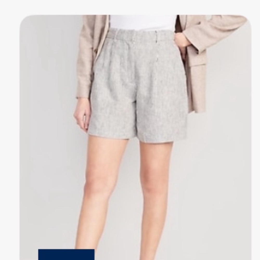 Old Navy Size S high waisted linen belen trouser shorts in Charcoal Stripe